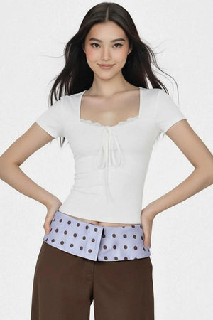 Solid Lace Trim Crop Top