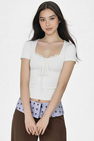 Solid Lace Trim Crop Top