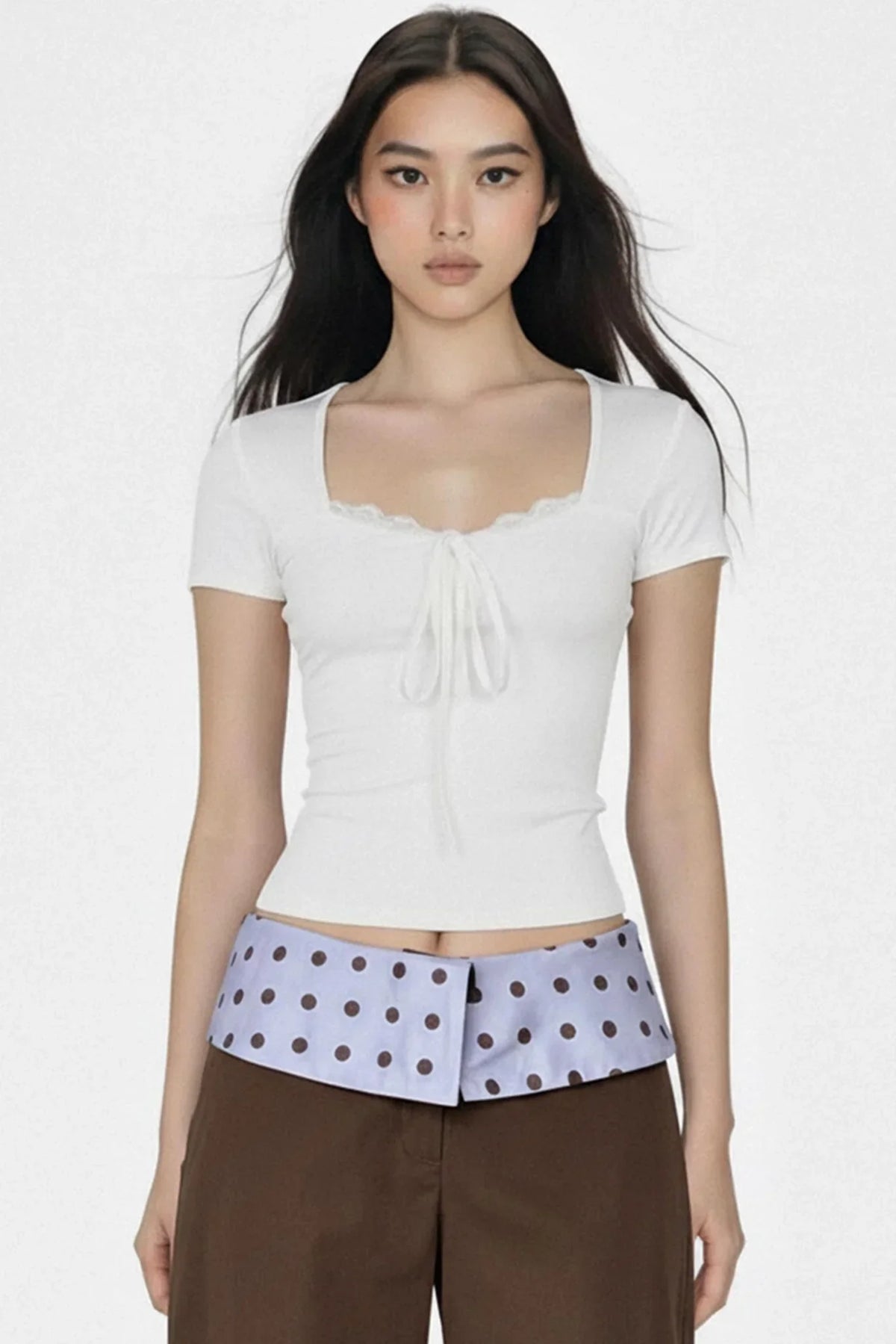 Solid Lace Trim Crop Top