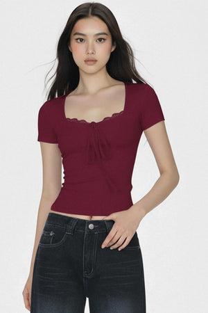 Solid Lace Trim Crop Top