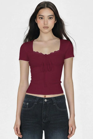 Solid Lace Trim Crop Top