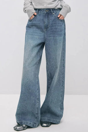 Somesowe Retro Straight-Leg Sparkling Jeans