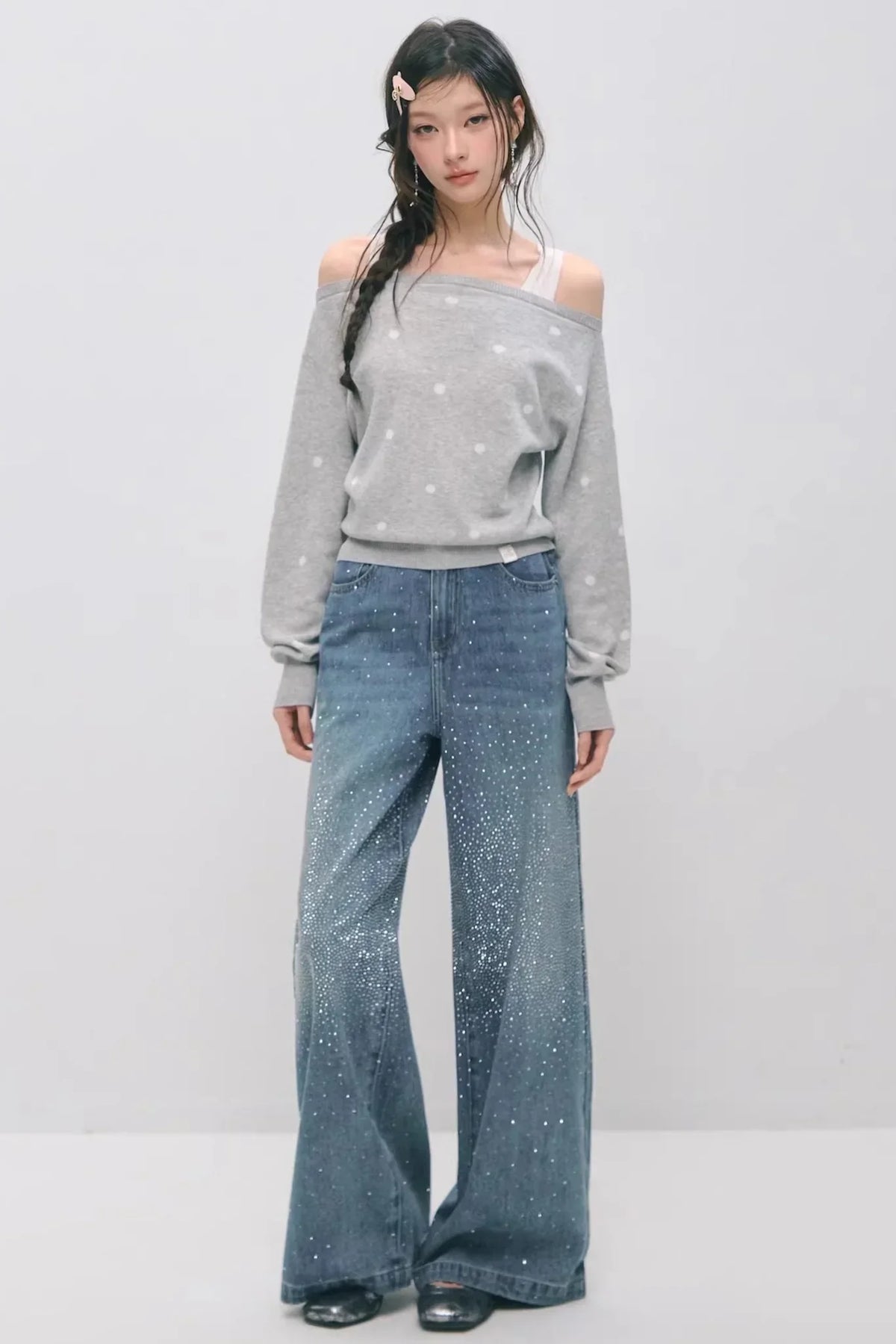 Somesowe Retro Straight-Leg Sparkling Jeans