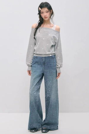 Somesowe Retro Straight-Leg Sparkling Jeans