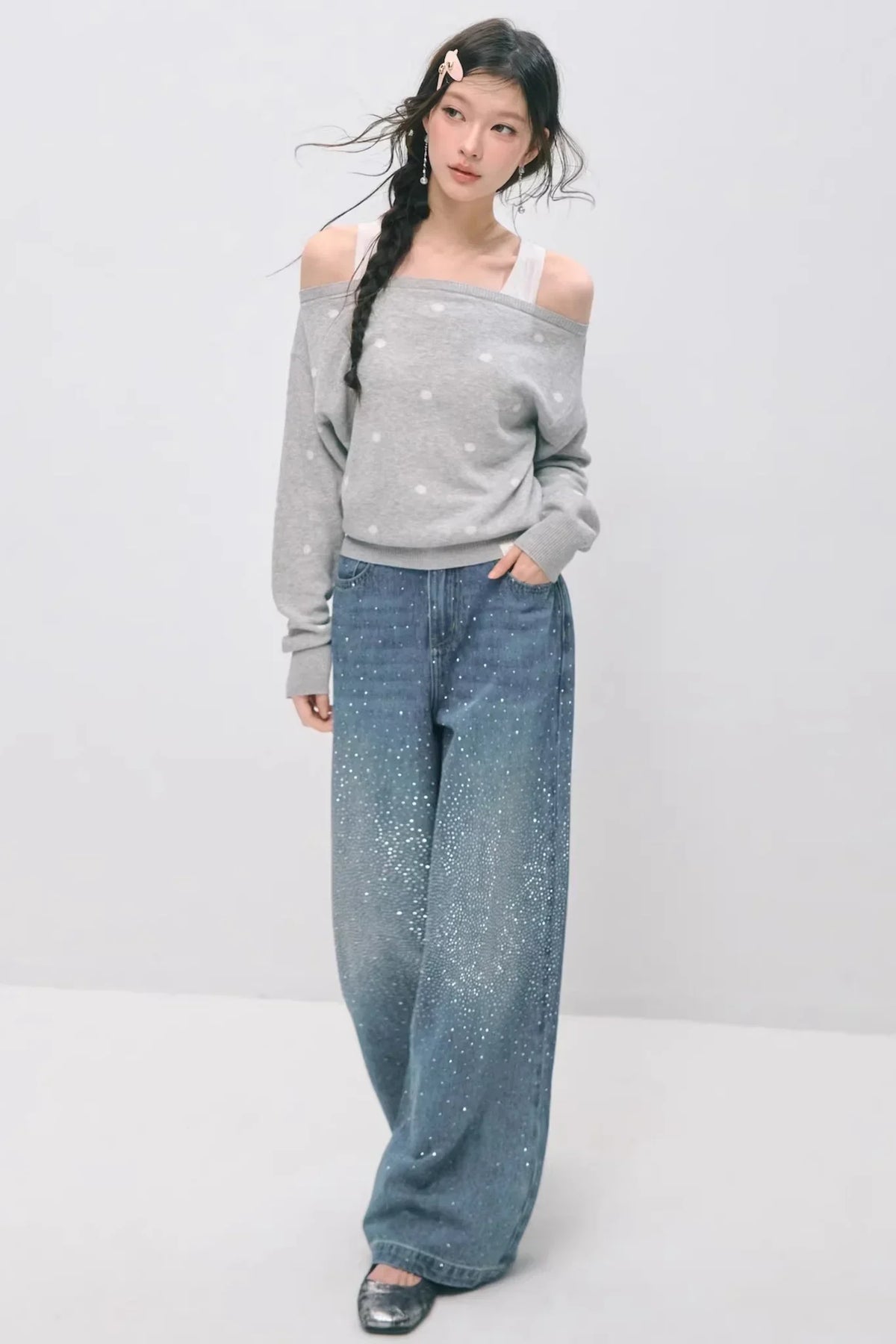 Somesowe Retro Straight-Leg Sparkling Jeans