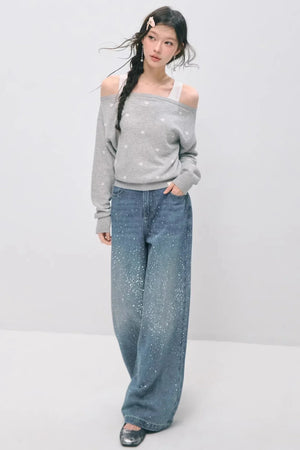Somesowe Retro Straight-Leg Sparkling Jeans