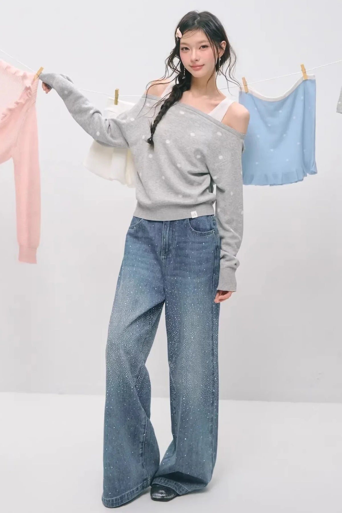 Somesowe Retro Straight-Leg Sparkling Jeans