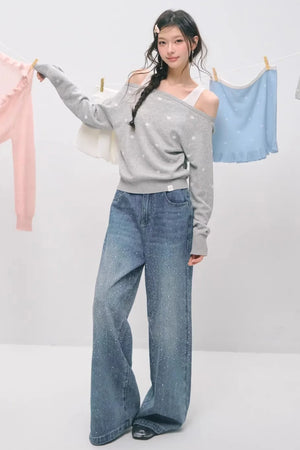 Somesowe Retro Straight-Leg Sparkling Jeans