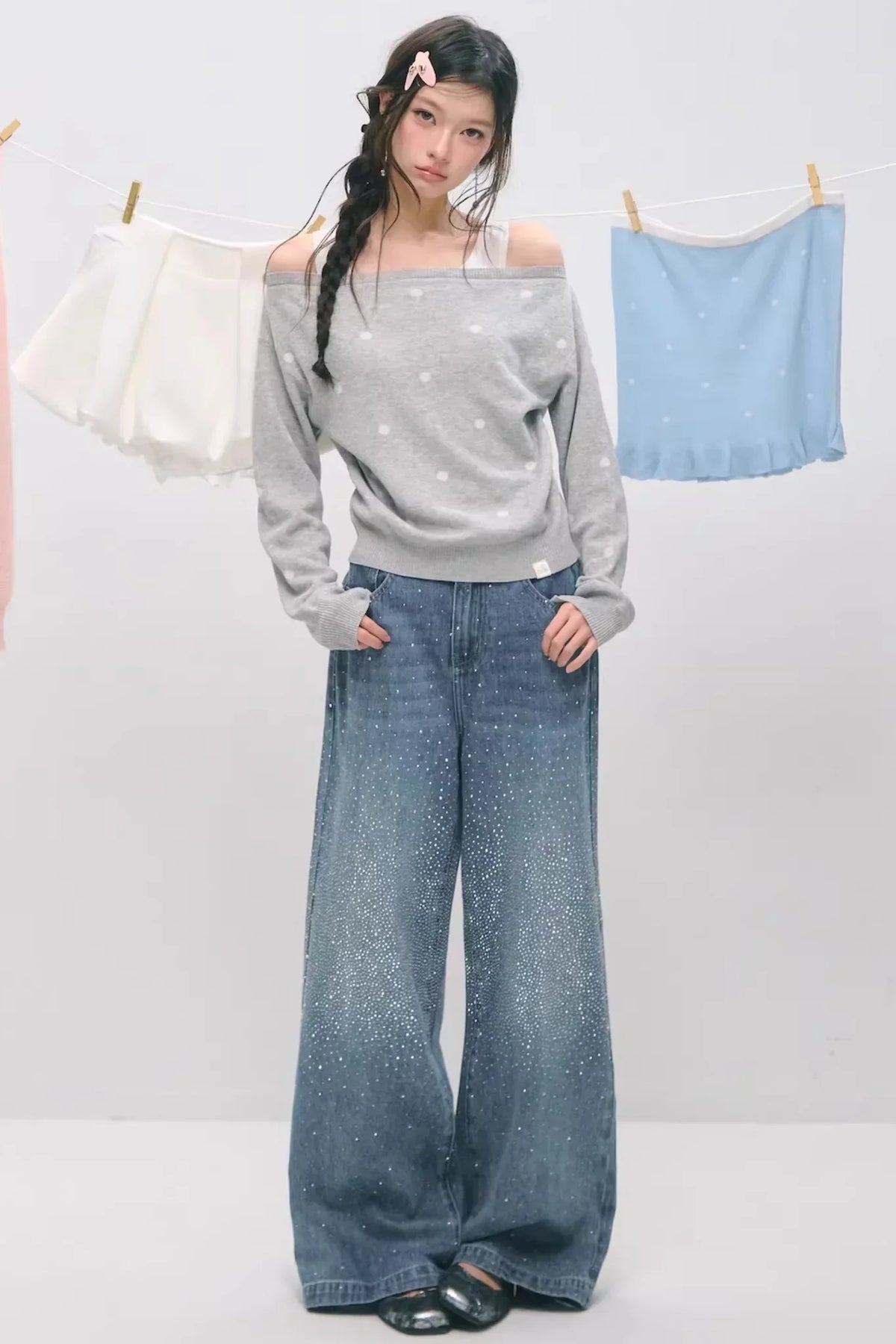 Somesowe Retro Straight-Leg Sparkling Jeans