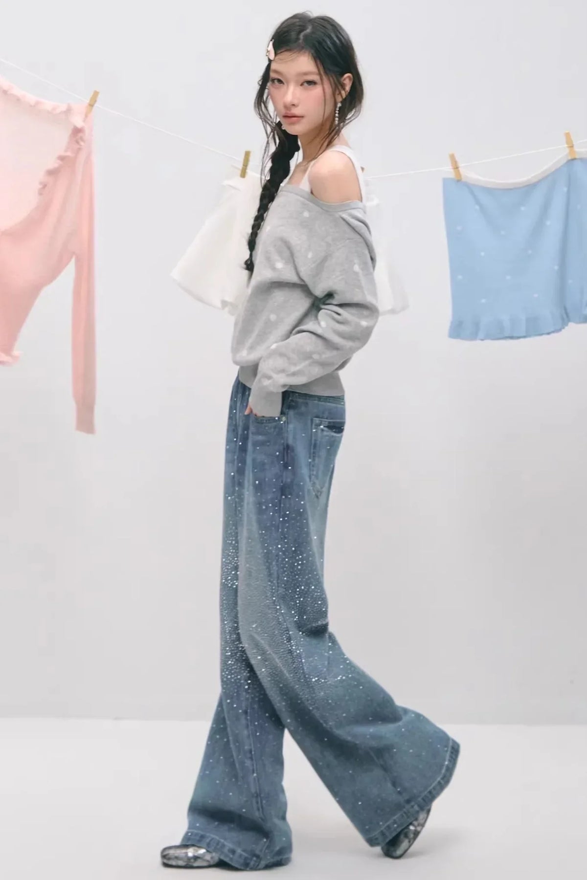 Somesowe Retro Straight-Leg Sparkling Jeans