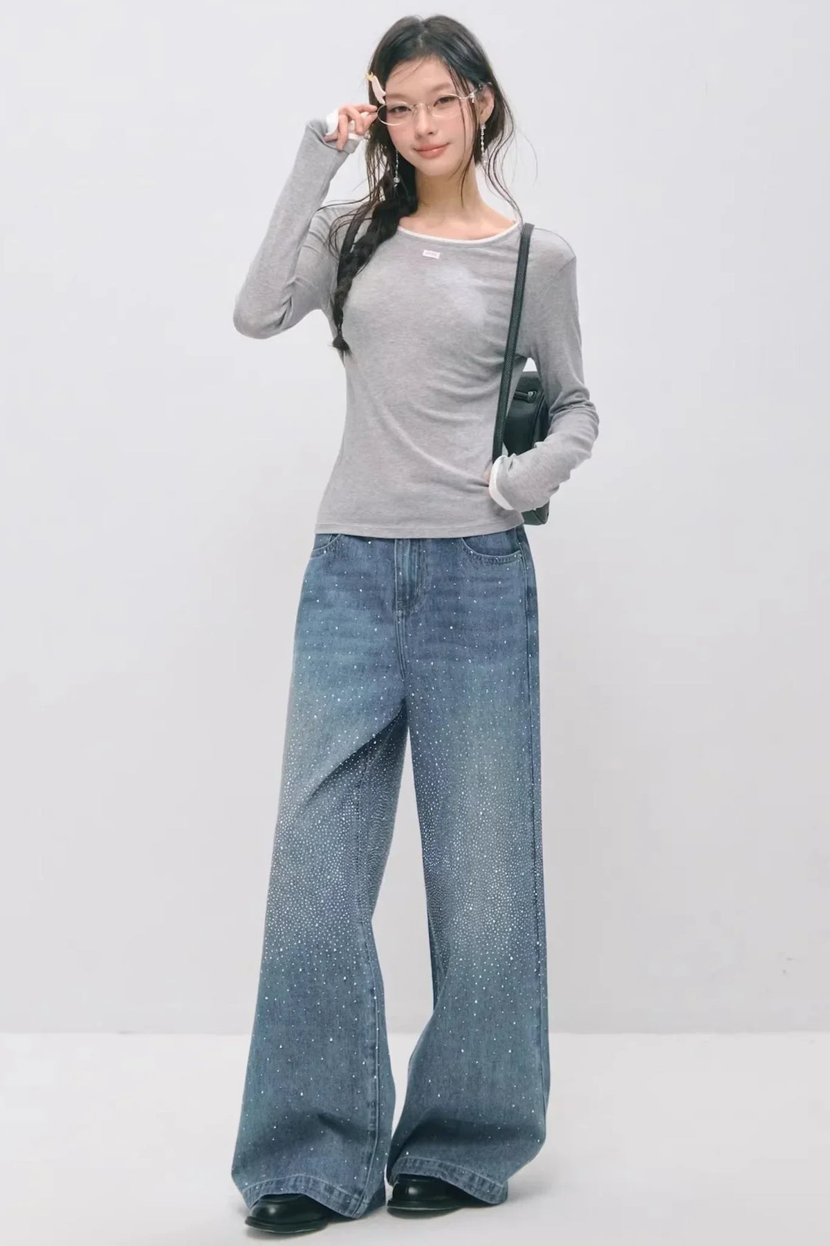 Somesowe Retro Straight-Leg Sparkling Jeans