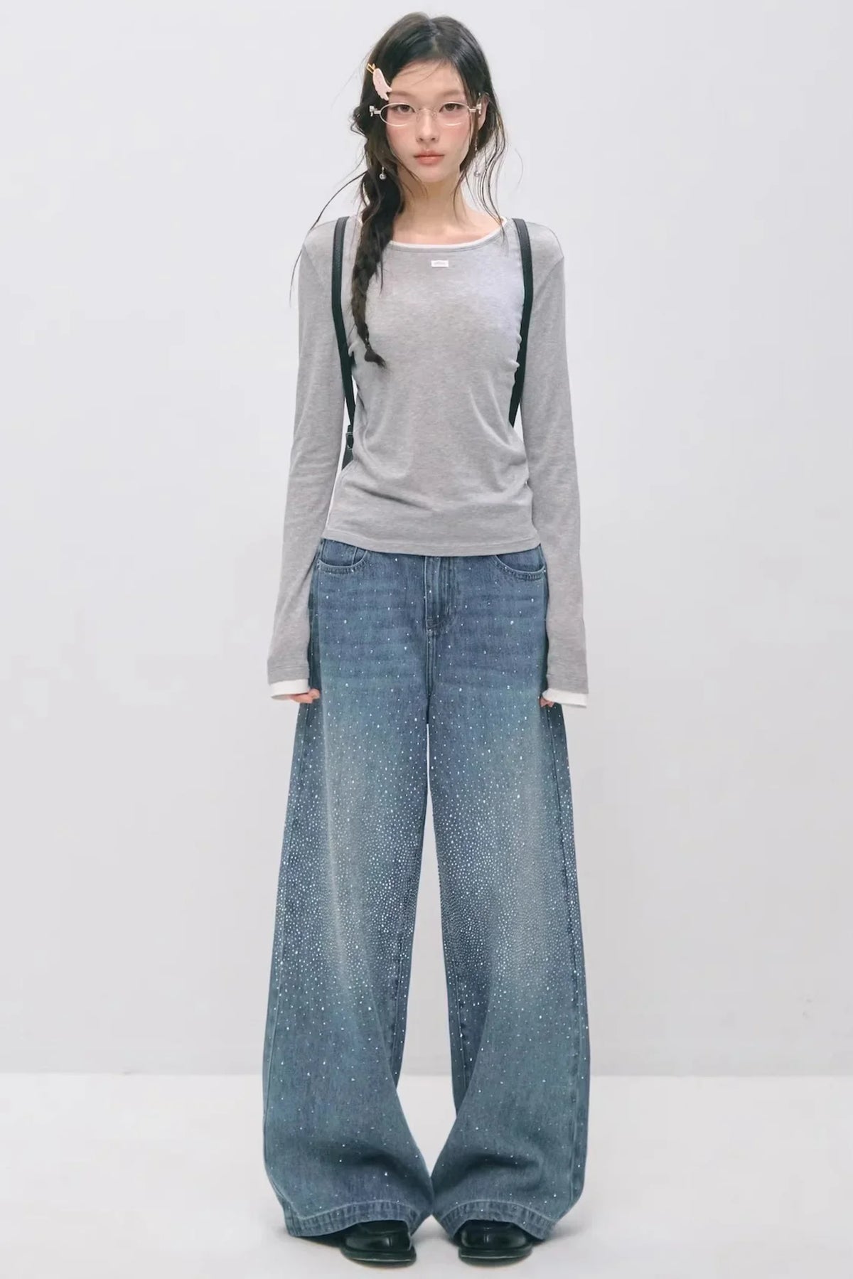 Somesowe Retro Straight-Leg Sparkling Jeans