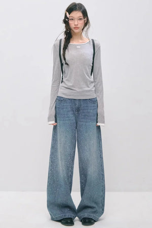 Somesowe Retro Straight-Leg Sparkling Jeans