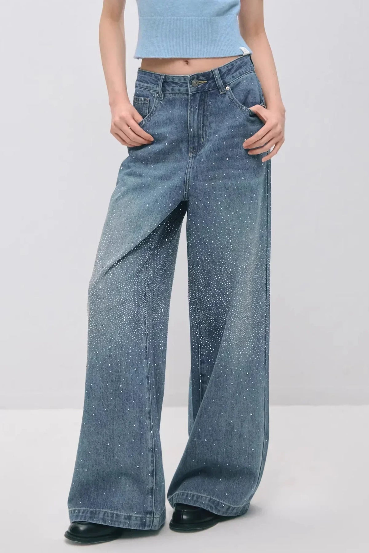 Somesowe Retro Straight-Leg Sparkling Jeans