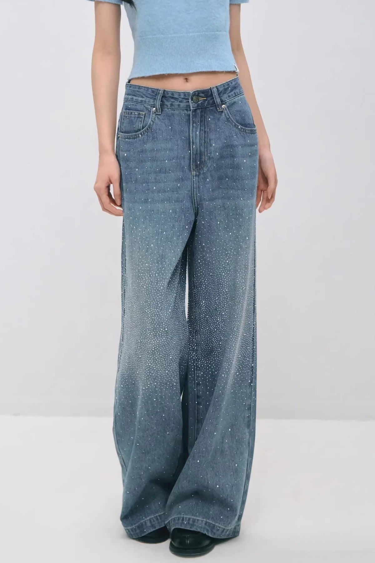 Somesowe Retro Straight-Leg Sparkling Jeans