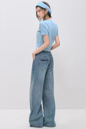 Somesowe Retro Straight-Leg Sparkling Jeans