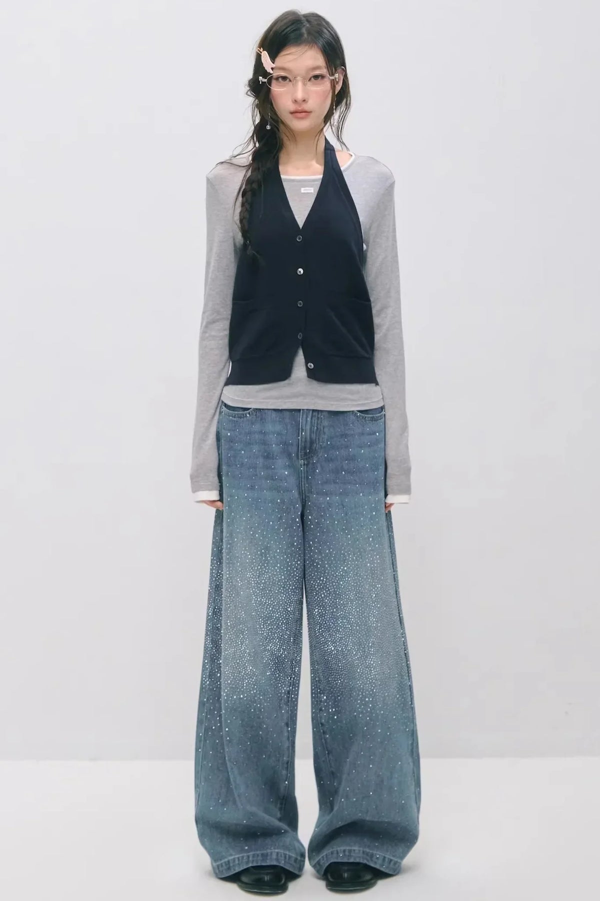 Somesowe Retro Straight-Leg Sparkling Jeans