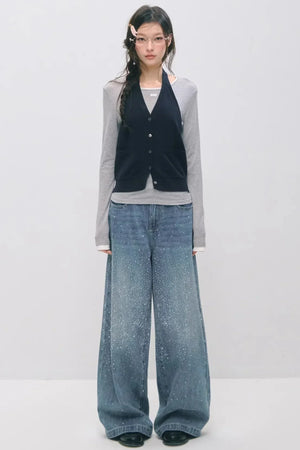 Somesowe Retro Straight-Leg Sparkling Jeans