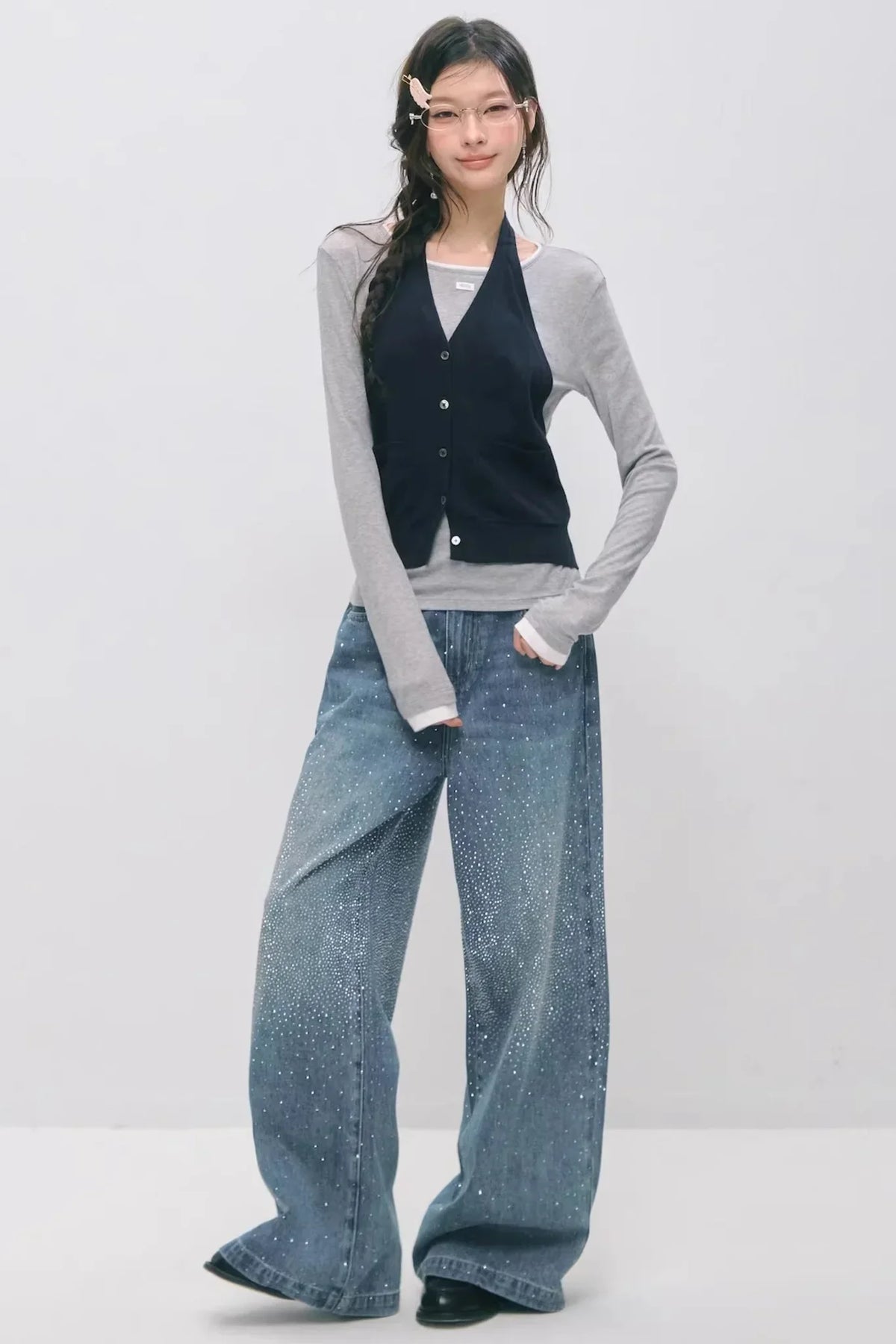 Somesowe Retro Straight-Leg Sparkling Jeans