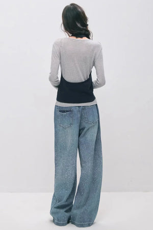 Somesowe Retro Straight-Leg Sparkling Jeans