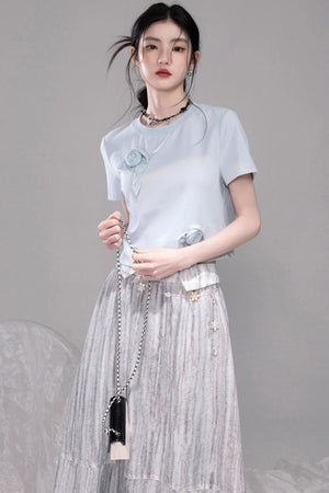 Sophisticated Ice Blue Brown Rose T-Shirt
