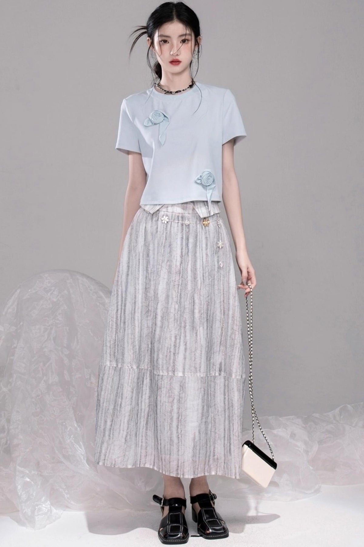 Sophisticated Ice Blue Brown Rose T-Shirt