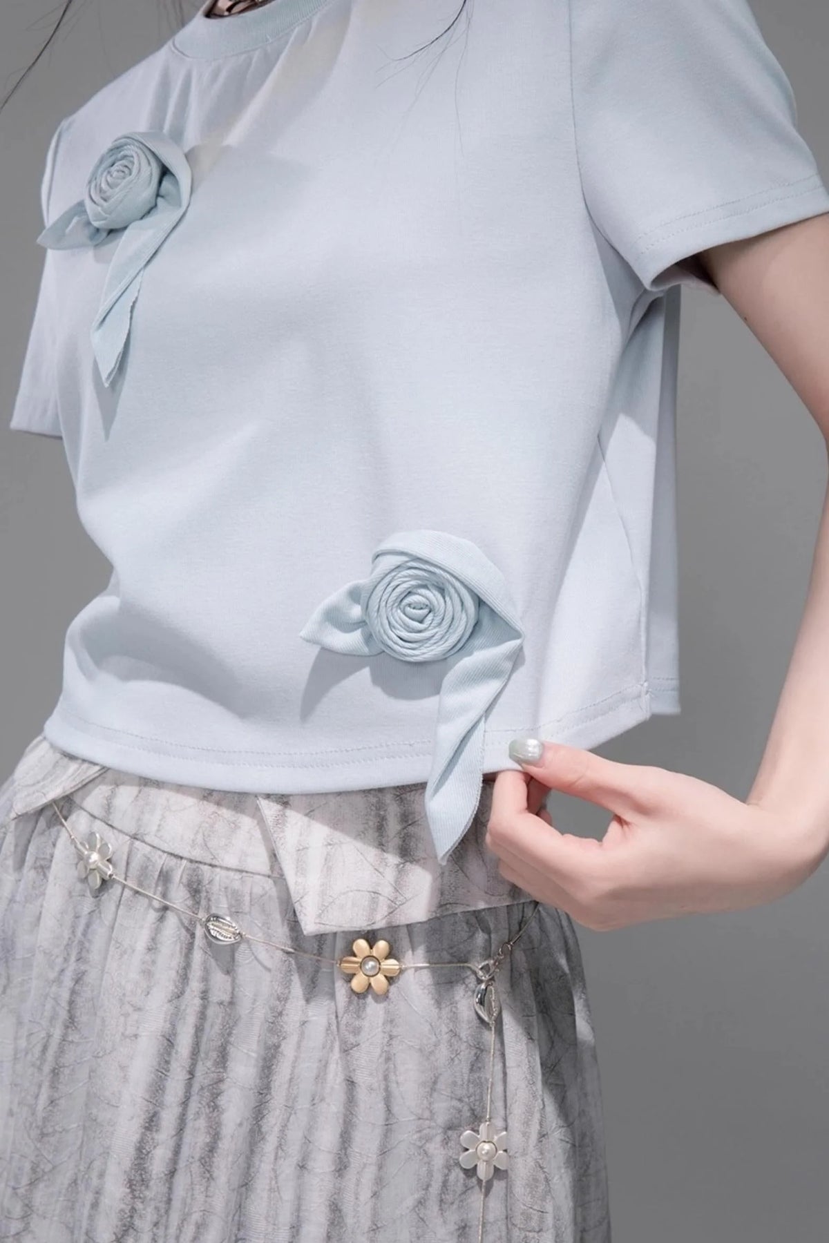 Sophisticated Ice Blue Brown Rose T-Shirt