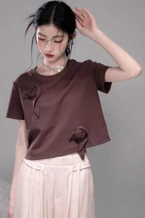 Sophisticated Ice Blue Brown Rose T-Shirt