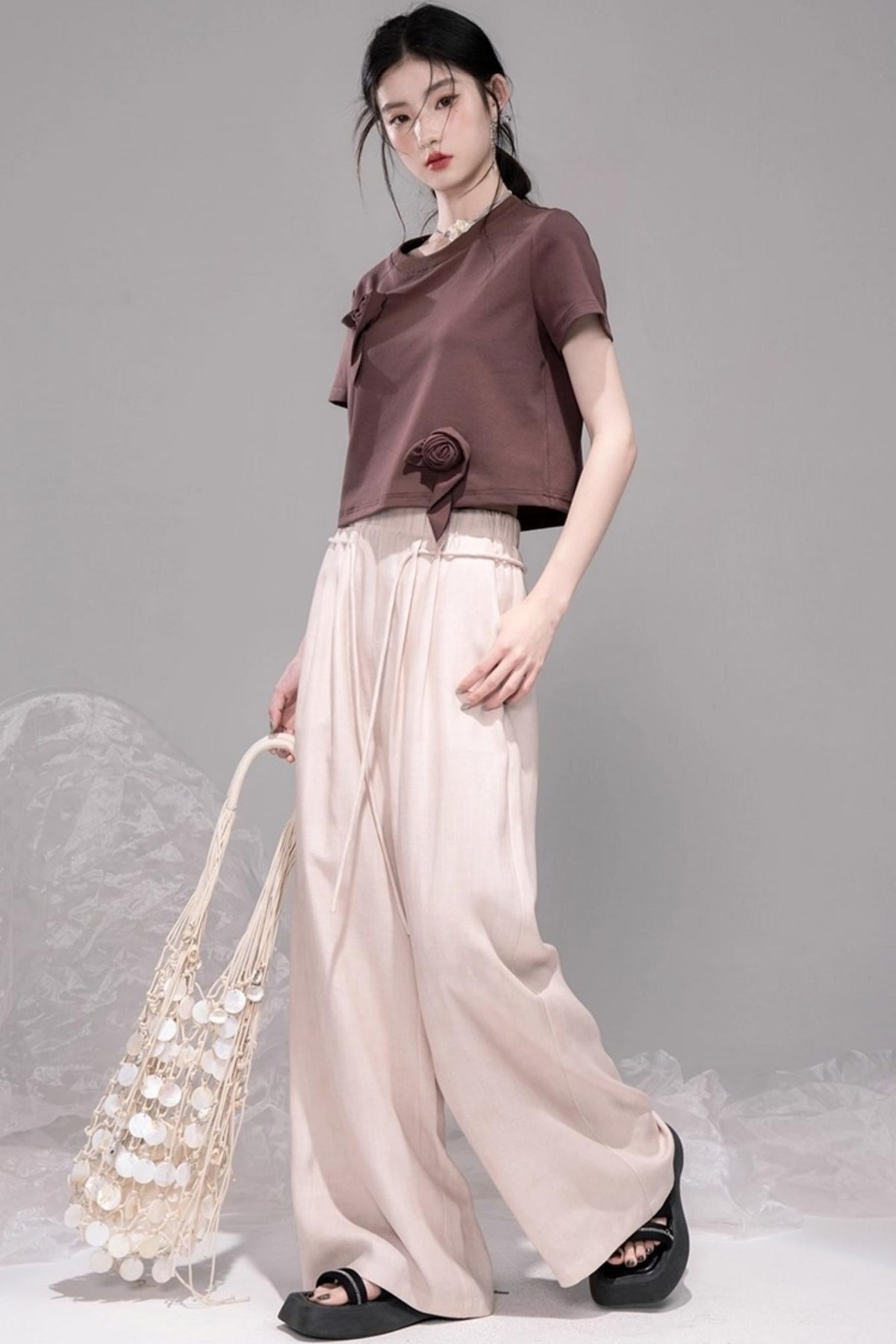 Sophisticated Ice Blue Brown Rose T-Shirt