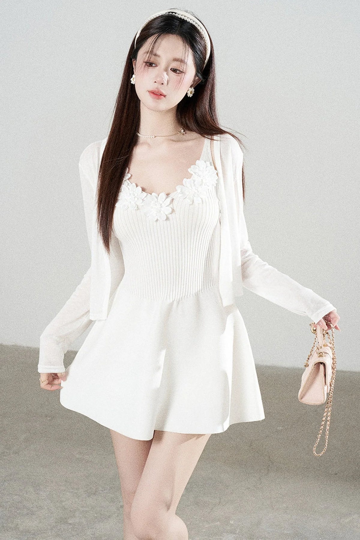 Spaghetti Strap Knitted Dress With Cardigan Set-Up