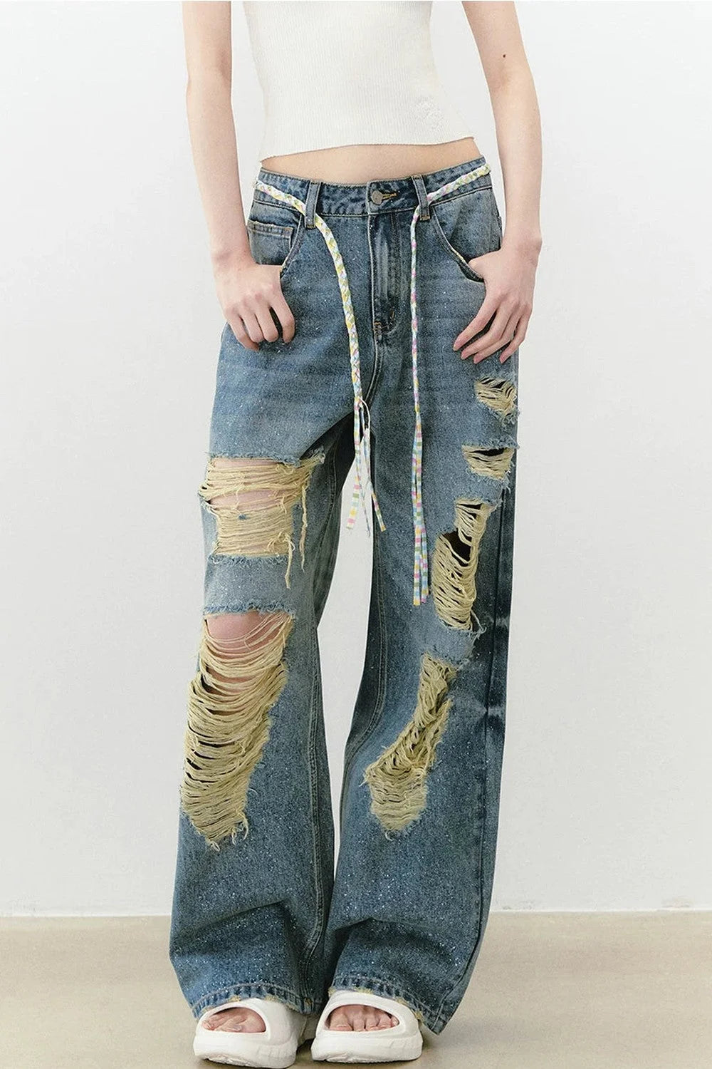 Sparkling Glitter Distressed Pants