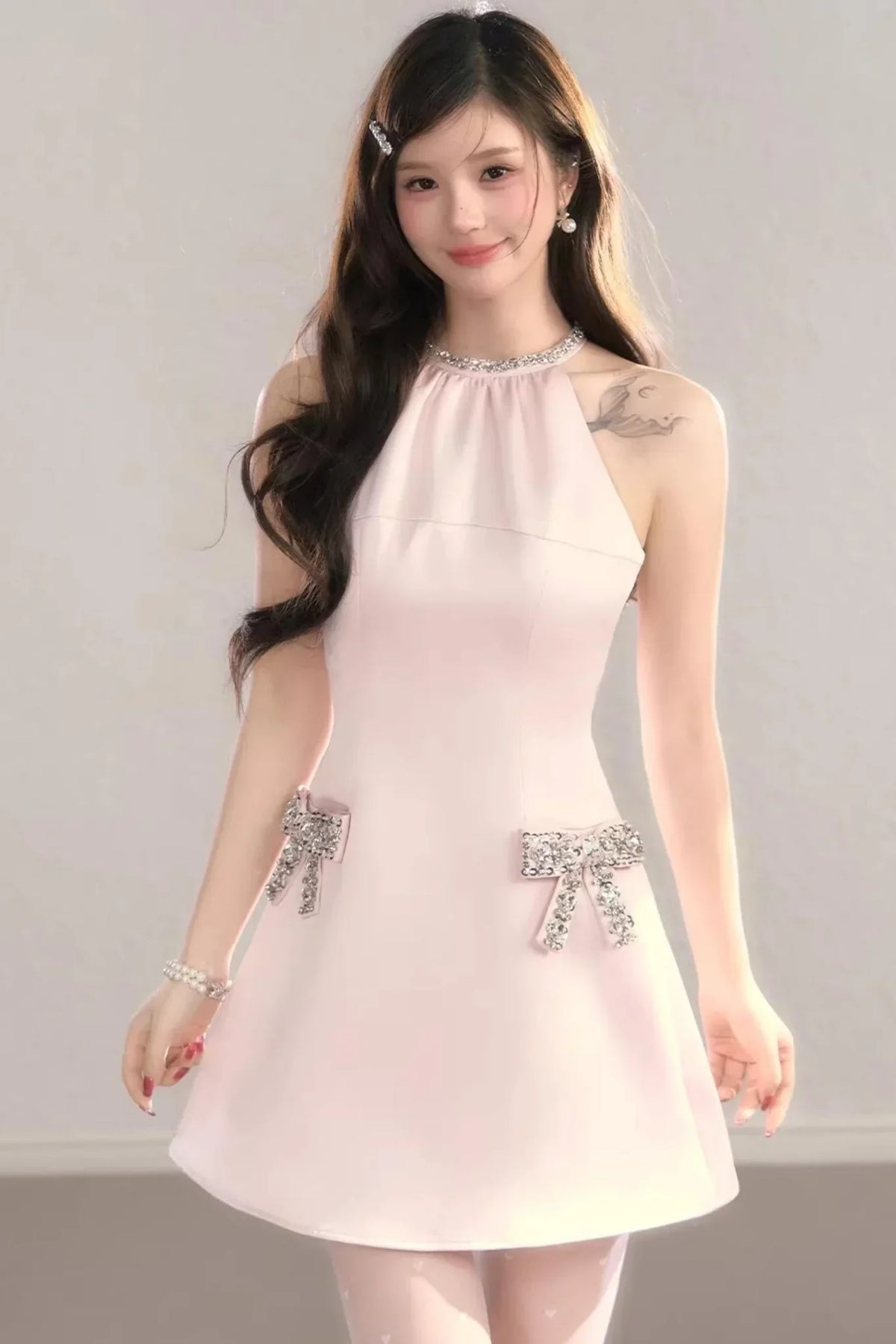 Sparkling Satin Halter Dress
