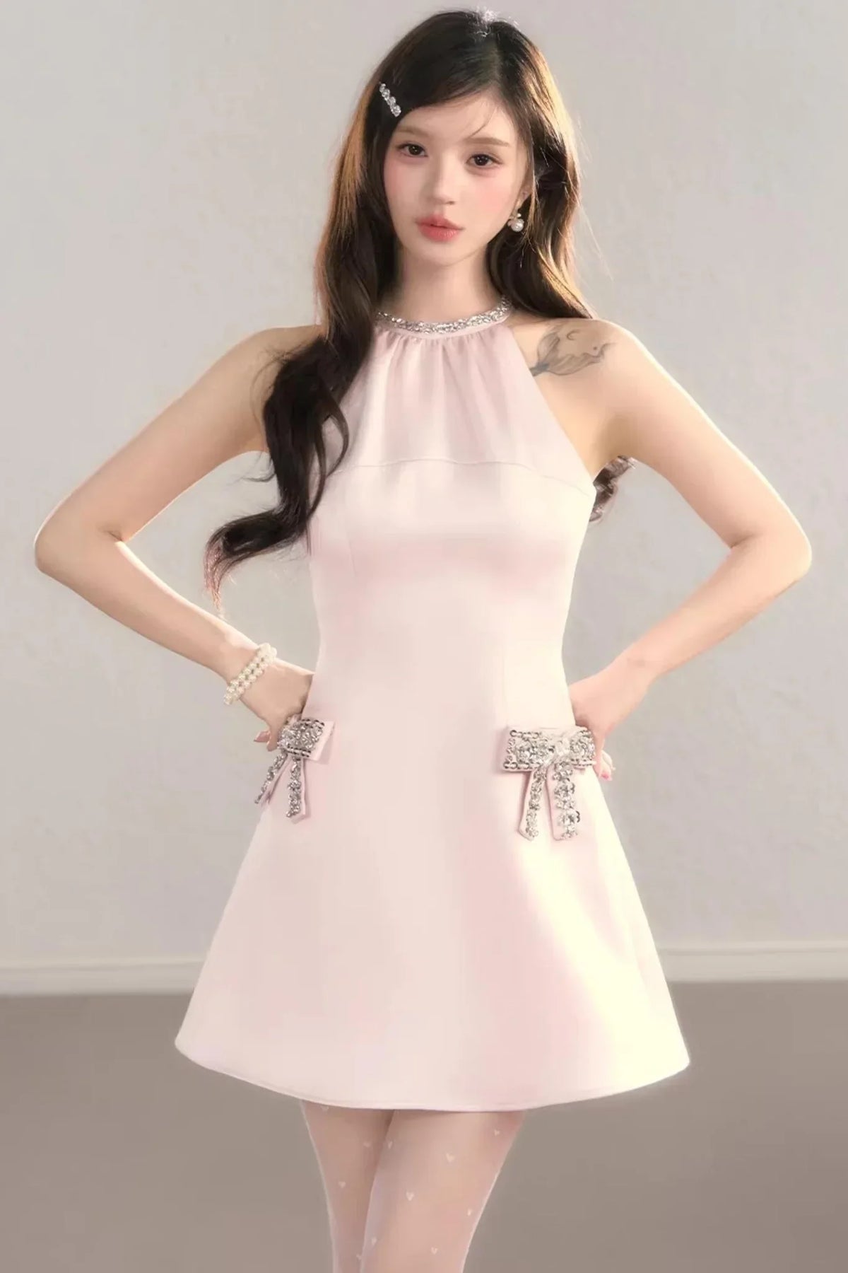 Sparkling Satin Halter Dress