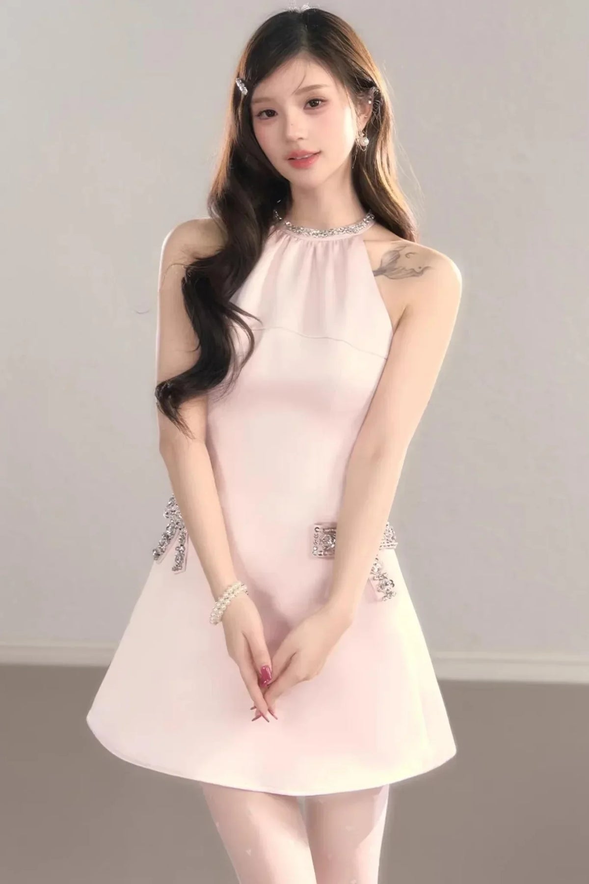 Sparkling Satin Halter Dress
