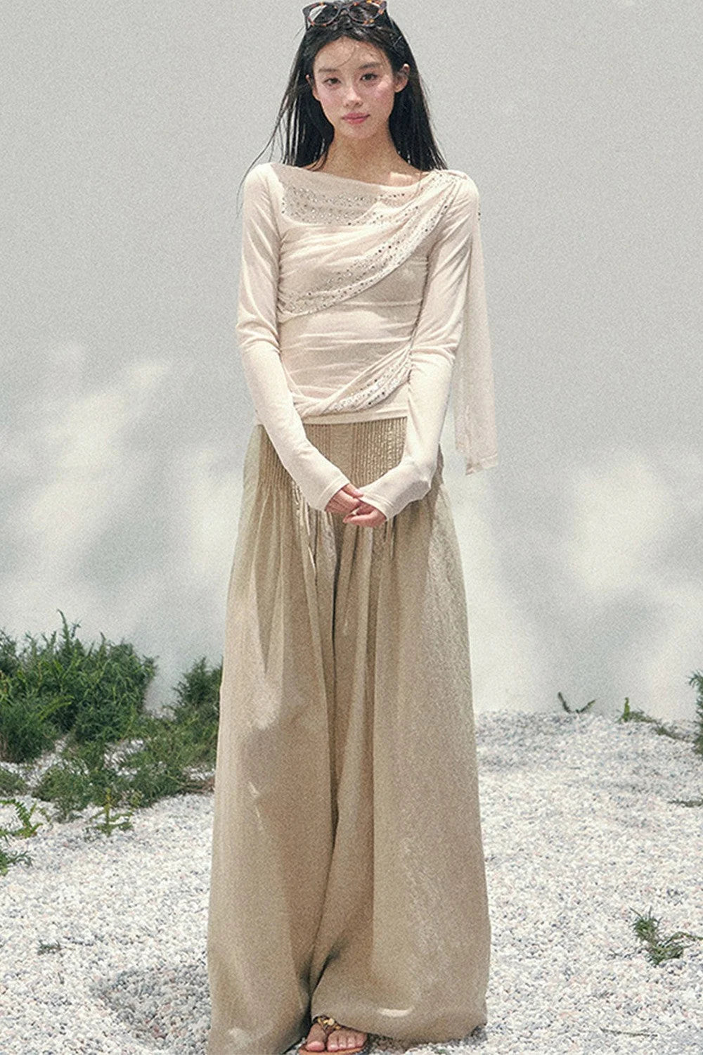 Sparkling Sleeveless Waist-Cinching Top Set-Up