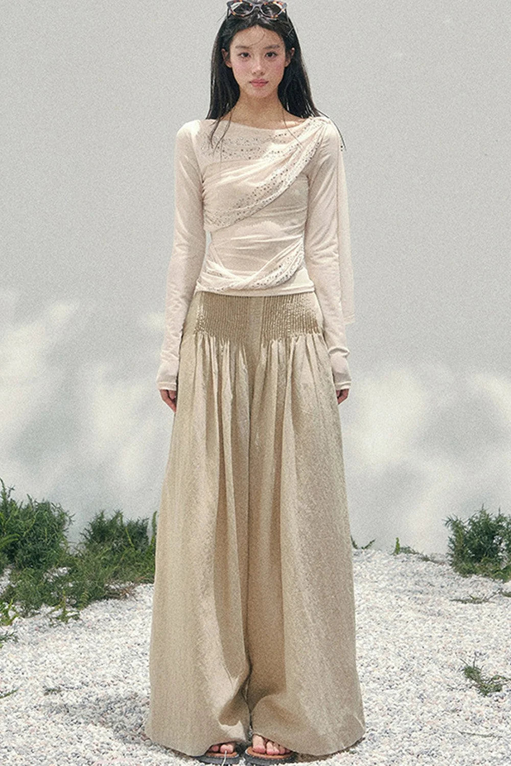 Sparkling Sleeveless Waist-Cinching Top Set-Up