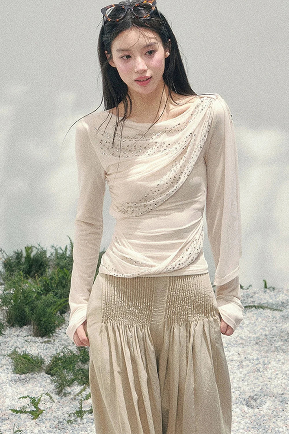 Sparkling Sleeveless Waist-Cinching Top Set-Up