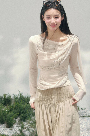 Sparkling Sleeveless Waist-Cinching Top Set-Up