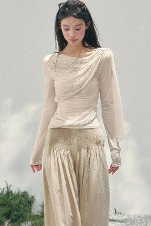 Sparkling Sleeveless Waist-Cinching Top Set-Up