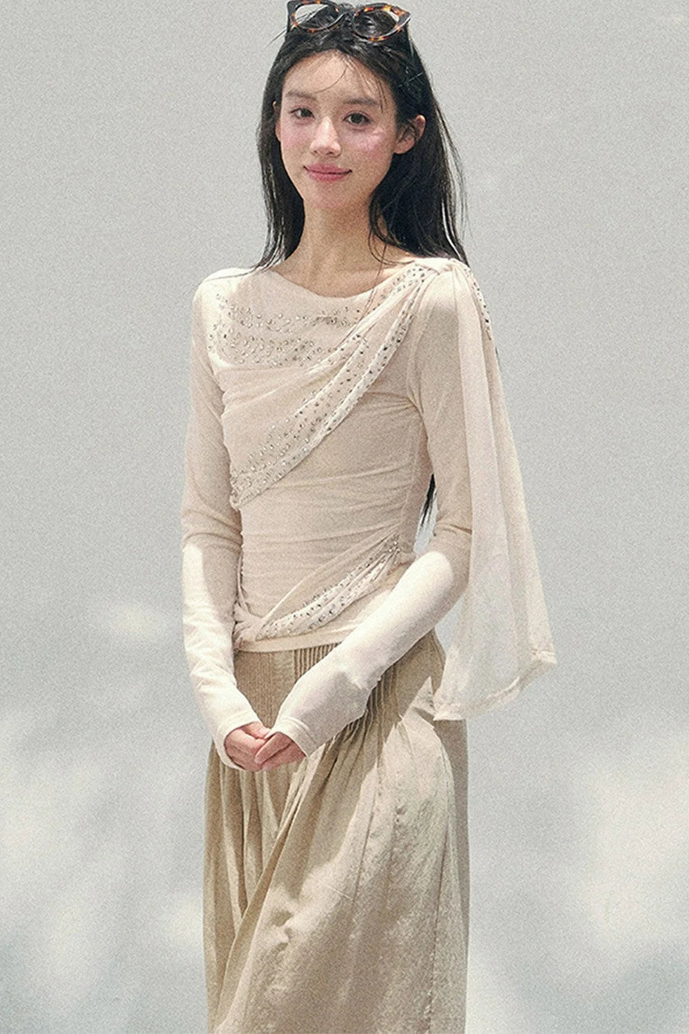 Sparkling Sleeveless Waist-Cinching Top Set-Up