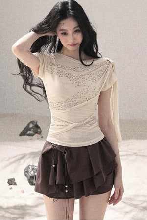 Sparkling Sleeveless Waist-Cinching Top Set-Up