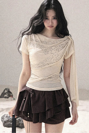 Sparkling Sleeveless Waist-Cinching Top Set-Up