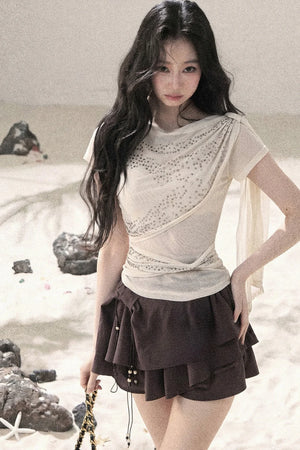 Sparkling Sleeveless Waist-Cinching Top Set-Up
