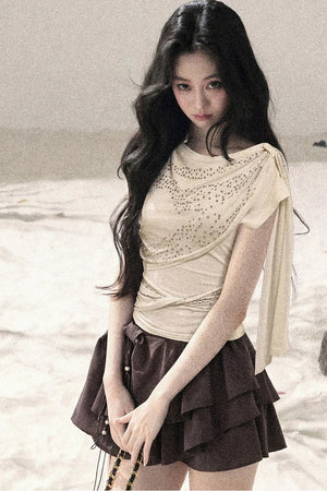 Sparkling Sleeveless Waist-Cinching Top Set-Up