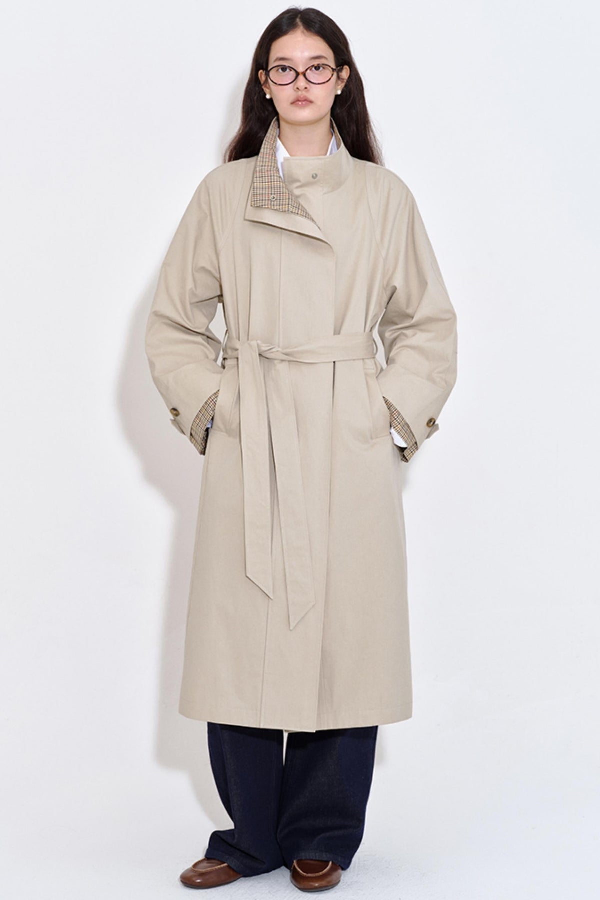Special Split Plaid Trench Coat