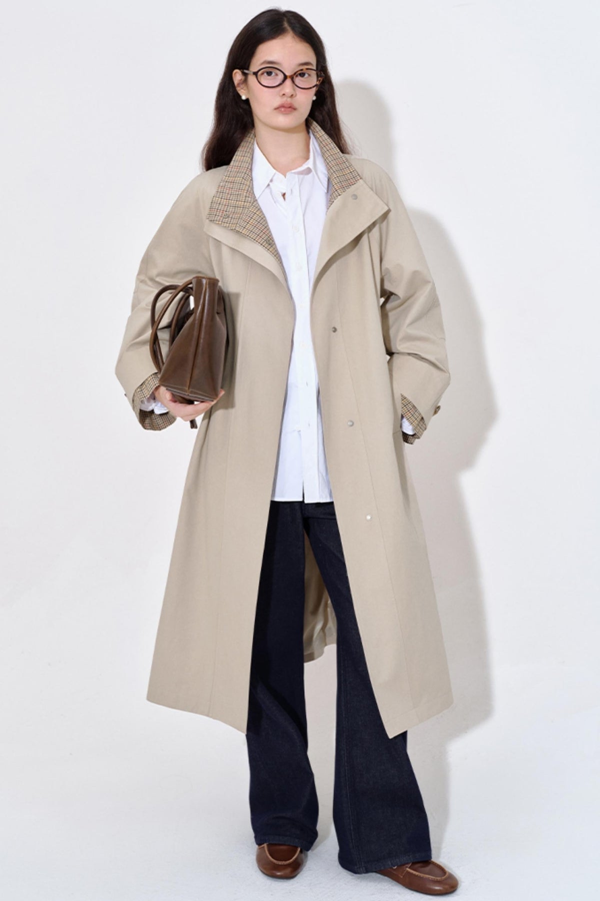Special Split Plaid Trench Coat