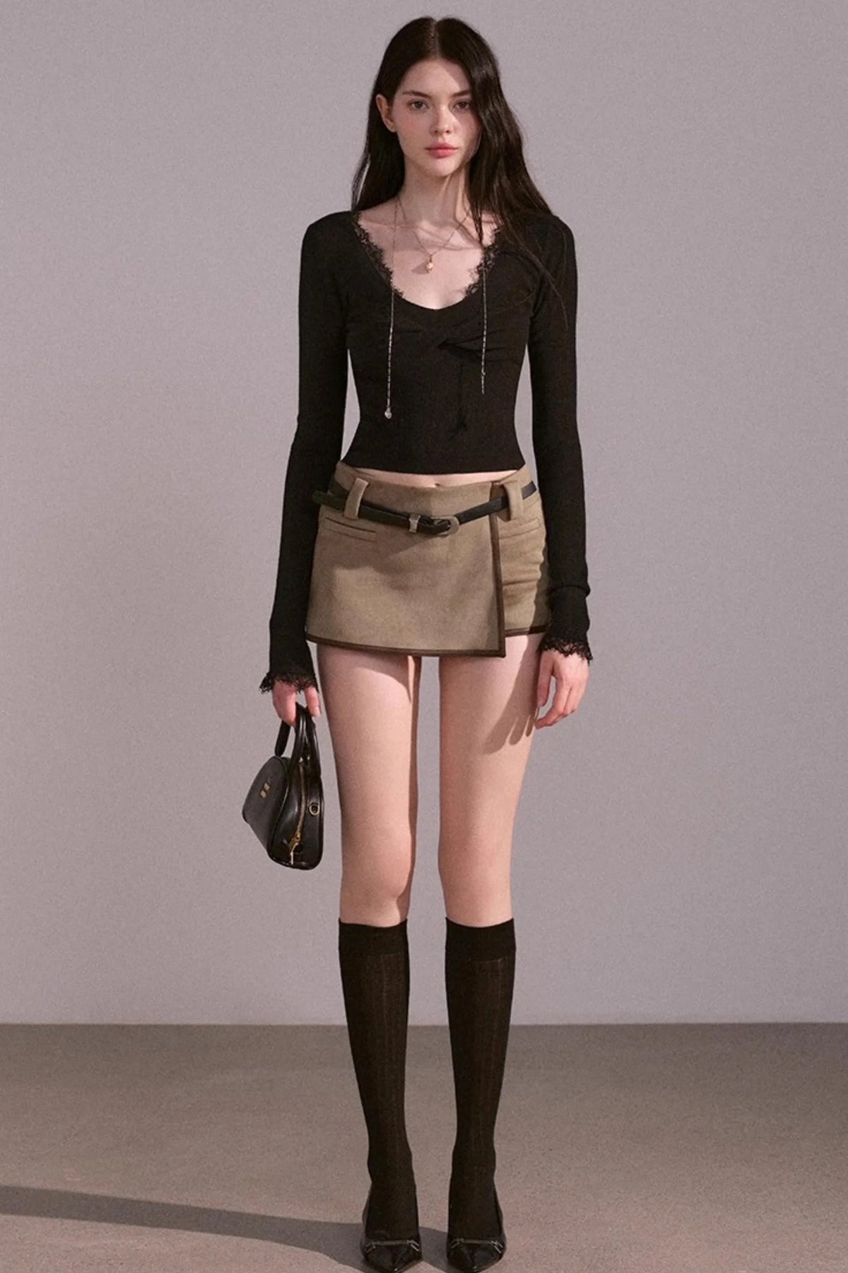 Spice Girl Khaki Suede Skirt