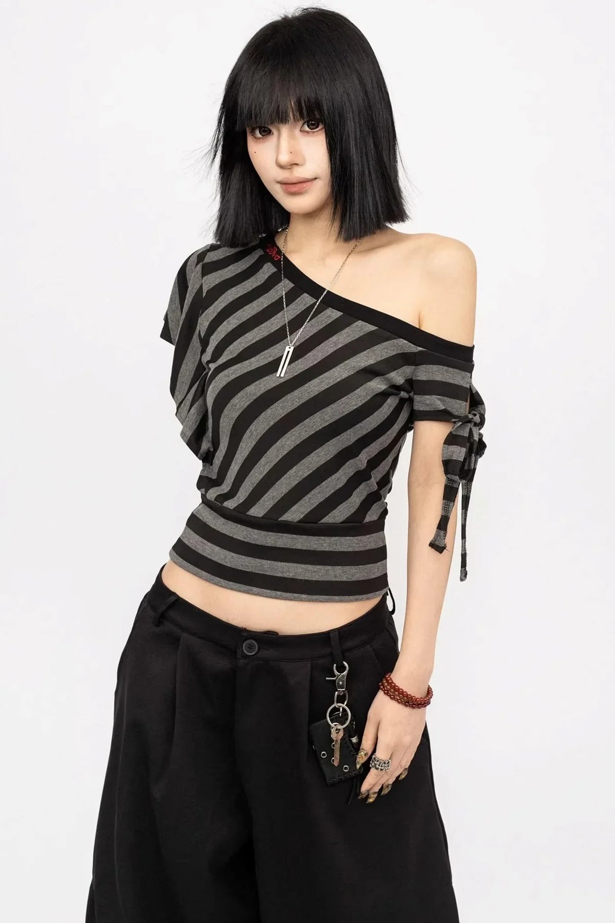 Spicy Striped Off-Shoulder Top
