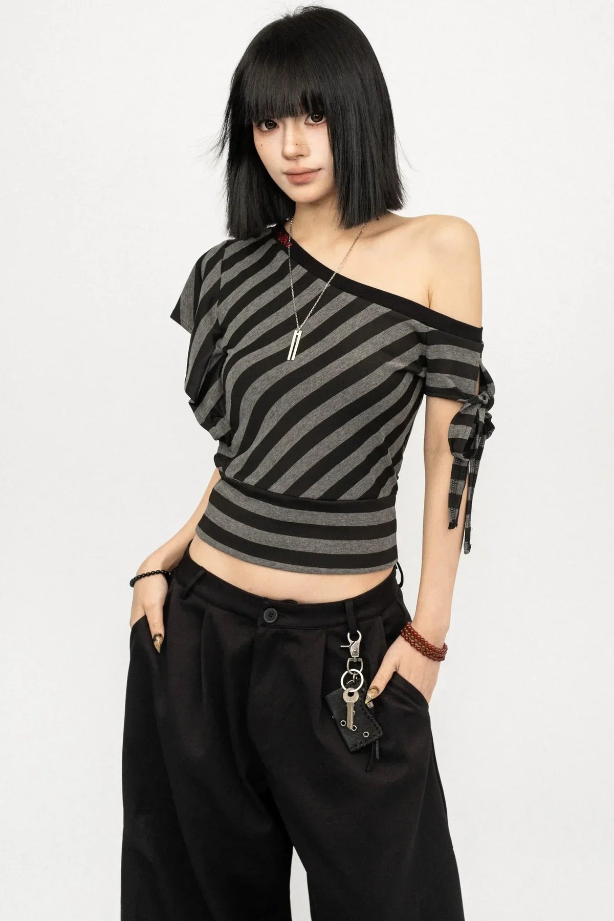 Spicy Striped Off-Shoulder Top