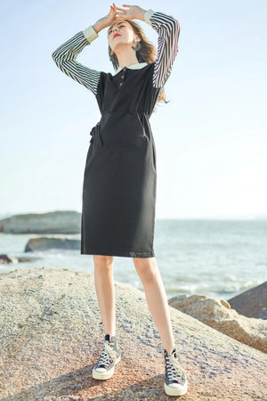 Splicing Polo Neck Long Sleeve Dress